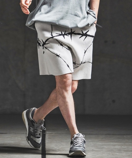 GLIMCLAP(グリムクラップ)の「mp14928- Barbed Wire Jacquard Knit Shorts ニットショートパンツ(202-038-gls-cg)(その他パンツ・メンズ・キナリ/チャコールグレー/ブラック/ミックスグレー・S/M/L)」の3枚目の写真