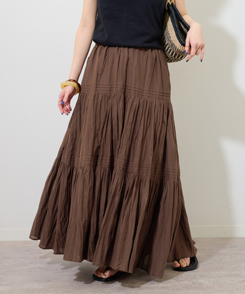 JOURNAL STANDARD relume（ジャーナルスタンダード　レリューム）の「《WEB限定追加2》コットンボイルクリンクルティアードスカート（スカート・レディース・ブラック/ブラウン/ホワイト・FREE）」の3枚目の写真
