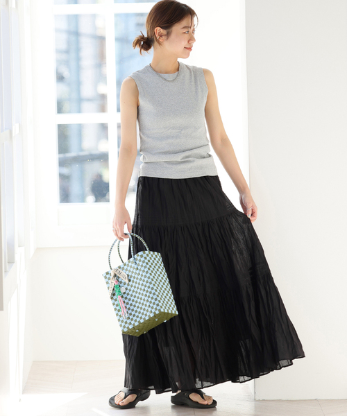 JOURNAL STANDARD relume（ジャーナルスタンダード　レリューム）の「《WEB限定追加2》コットンボイルクリンクルティアードスカート（スカート・レディース・ブラック/ブラウン/ホワイト・FREE）」の4枚目の写真