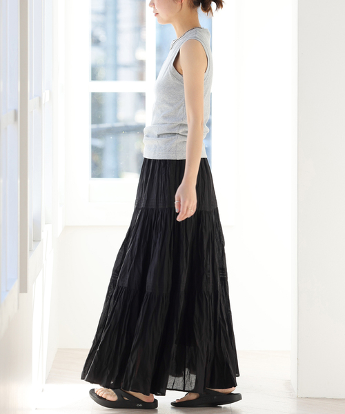 JOURNAL STANDARD relume（ジャーナルスタンダード　レリューム）の「《WEB限定追加2》コットンボイルクリンクルティアードスカート（スカート・レディース・ブラック/ブラウン/ホワイト・FREE）」の5枚目の写真