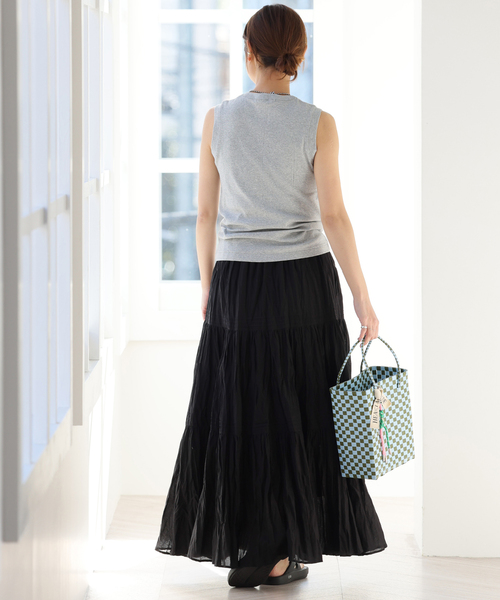 JOURNAL STANDARD relume（ジャーナルスタンダード　レリューム）の「《WEB限定追加2》コットンボイルクリンクルティアードスカート（スカート・レディース・ブラック/ブラウン/ホワイト・FREE）」の7枚目の写真