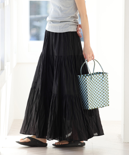 JOURNAL STANDARD relume（ジャーナルスタンダード　レリューム）の「《WEB限定追加2》コットンボイルクリンクルティアードスカート（スカート・レディース・ブラック/ブラウン/ホワイト・FREE）」の11枚目の写真