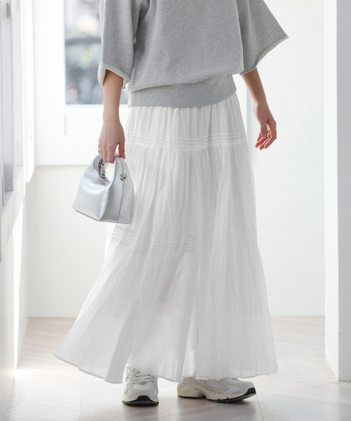 JOURNAL STANDARD relume（ジャーナルスタンダード　レリューム）の「《WEB限定追加2》コットンボイルクリンクルティアードスカート（スカート・レディース・ブラック/ブラウン/ホワイト・FREE）」の17枚目の写真