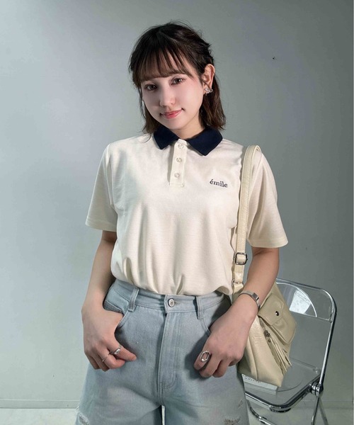 AS KNOW AS plus(アズノゥアズプラス)の「〇胸元ワンポイントロゴ刺繍 配色カラー ポロTシャツ(ポロシャツ・レディース・ネイビー/アイボリー/チャコールグレー・FREE)」の21枚目の写真