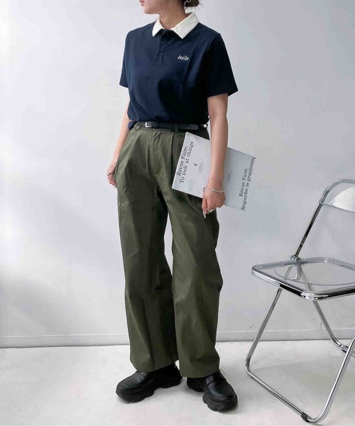 AS KNOW AS plus(アズノゥアズプラス)の「〇胸元ワンポイントロゴ刺繍 配色カラー ポロTシャツ(ポロシャツ・レディース・ネイビー/アイボリー/チャコールグレー・FREE)」の11枚目の写真