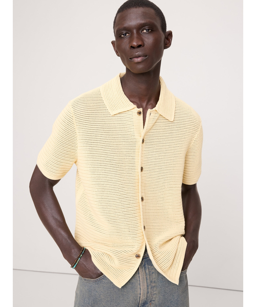 Banana Republic(バナナリパブリック)の「コットン メッシュ ポロ カーディガン(カーディガン/ボレロ・メンズ・ブラック/イエロー・S/M/L/XL)」の2枚目の写真