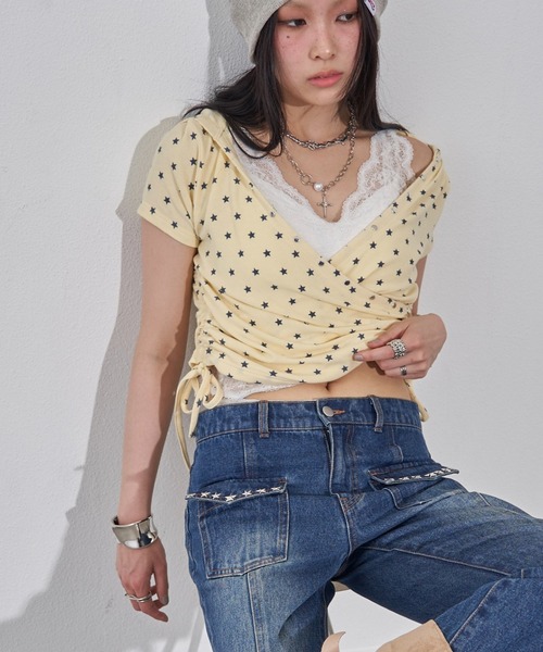 WHO'S WHO gallery(フーズフーギャラリー)の「リブカシュクールフレンチフーディ(無地/ボーダー/スター)(Tシャツ/カットソー・レディース・ホワイト系その他/ライトグレー/イエロー/サックスブルー/スカイブルー/ブラック/オフホワイト/グレー・FREE)」の8枚目の写真