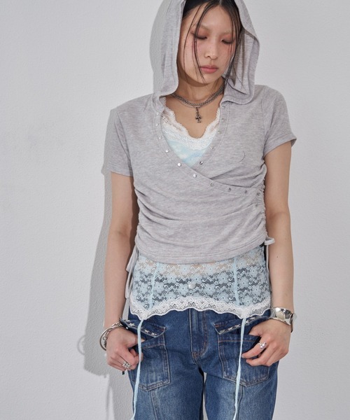 WHO'S WHO gallery(フーズフーギャラリー)の「リブカシュクールフレンチフーディ(無地/ボーダー/スター)(Tシャツ/カットソー・レディース・ホワイト系その他/ライトグレー/イエロー/サックスブルー/スカイブルー/ブラック/オフホワイト/グレー・FREE)」の17枚目の写真