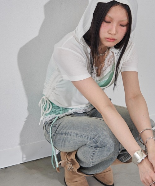 WHO'S WHO gallery(フーズフーギャラリー)の「リブカシュクールフレンチフーディ(無地/ボーダー/スター)(Tシャツ/カットソー・レディース・ホワイト系その他/ライトグレー/イエロー/サックスブルー/スカイブルー/ブラック/オフホワイト/グレー・FREE)」の11枚目の写真