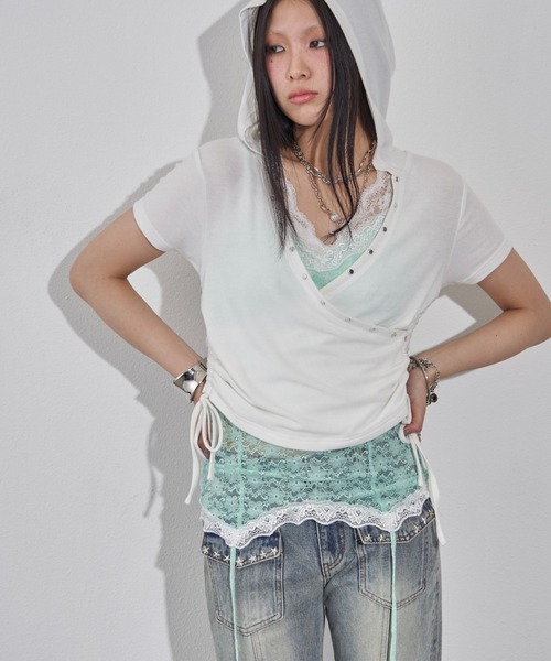 WHO'S WHO gallery(フーズフーギャラリー)の「リブカシュクールフレンチフーディ(無地/ボーダー/スター)(Tシャツ/カットソー・レディース・ホワイト系その他/ライトグレー/イエロー/サックスブルー/スカイブルー/ブラック/オフホワイト/グレー・FREE)」の10枚目の写真