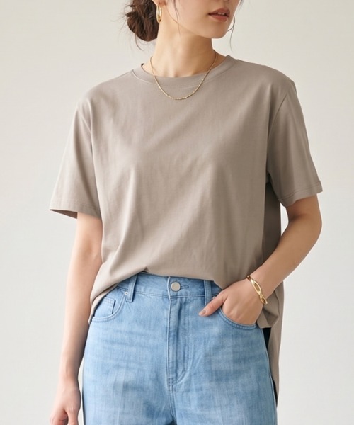 MULEXS(ミューレクス)の「【接触冷感】ラウンドヘム 綿モダール リラックス クルーネック 半袖 Tシャツ(Tシャツ/カットソー・レディース・グレイッシュベージュ/スモークピンク/ダークブルー/ブラウン系・L(UB-)/M)」の5枚目の写真