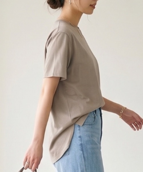MULEXS(ミューレクス)の「【接触冷感】ラウンドヘム 綿モダール リラックス クルーネック 半袖 Tシャツ(Tシャツ/カットソー・レディース・グレイッシュベージュ/スモークピンク/ダークブルー/ブラウン系・L(UB-)/M)」の7枚目の写真