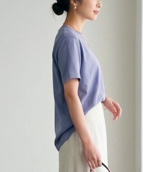 MULEXS(ミューレクス)の「【接触冷感】ラウンドヘム 綿モダール リラックス クルーネック 半袖 Tシャツ(Tシャツ/カットソー・レディース・グレイッシュベージュ/スモークピンク/ダークブルー/ブラウン系・L(UB-)/M)」の15枚目の写真