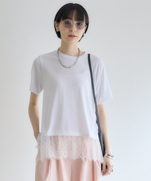 Paradise Picnic(パラダイスピクニック)の「ROSIEE 裾レース半袖トップス(Tシャツ/カットソー・レディース・ブラック/ホワイト/ブラウン・FREE)」の1枚目の写真