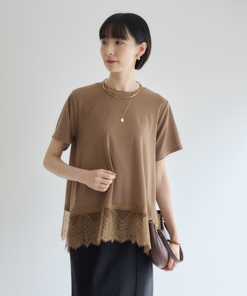 Paradise Picnic(パラダイスピクニック)の「ROSIEE 裾レース半袖トップス(Tシャツ/カットソー・レディース・ブラック/ホワイト/ブラウン・FREE)」の6枚目の写真