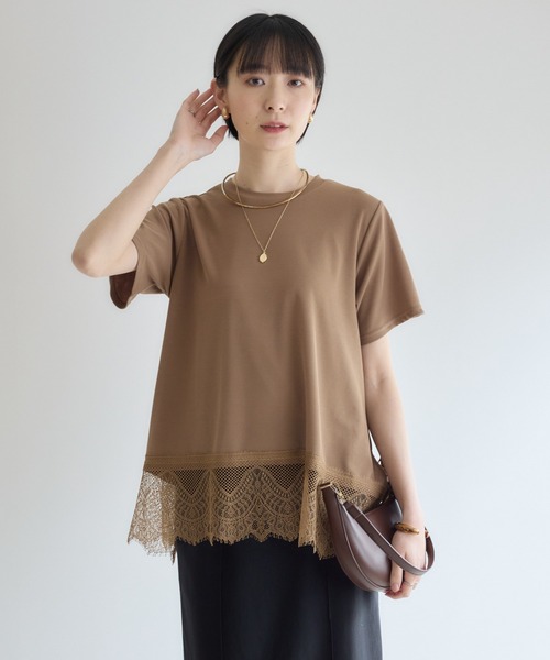 Paradise Picnic(パラダイスピクニック)の「ROSIEE 裾レース半袖トップス(Tシャツ/カットソー・レディース・ブラック/ホワイト/ブラウン・FREE)」の8枚目の写真