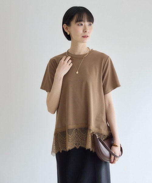 Paradise Picnic(パラダイスピクニック)の「ROSIEE 裾レース半袖トップス(Tシャツ/カットソー・レディース・ブラック/ホワイト/ブラウン・FREE)」の9枚目の写真