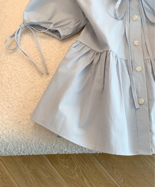 AMAJI（アマジ）の「リボン ウエストシェイプ 半袖 トップス（その他トップス・レディース・ライトブルー/ホワイト・SMALL/MEDIUM/LARGE）」の7枚目の写真