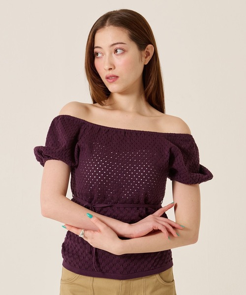 TINA:JOJUN(ティーナジョジュン)の「マルチウェイ 透かし編み ニットプルオーバー TINA:JOJUN(ベスト・レディース・ピンク/ダークパープル/ホワイト・M)」の16枚目の写真