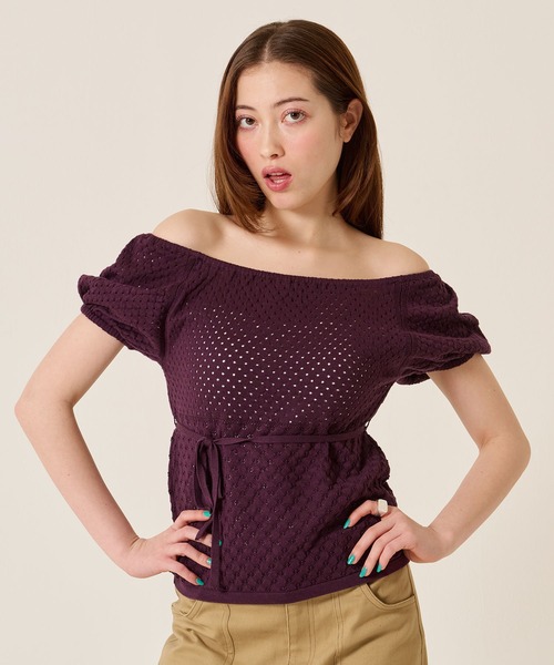 TINA:JOJUN(ティーナジョジュン)の「マルチウェイ 透かし編み ニットプルオーバー TINA:JOJUN(ベスト・レディース・ピンク/ダークパープル/ホワイト・M)」の17枚目の写真