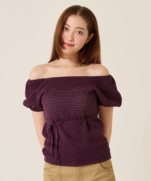 TINA:JOJUN(ティーナジョジュン)の「マルチウェイ 透かし編み ニットプルオーバー TINA:JOJUN(ベスト・レディース・ピンク/ダークパープル/ホワイト・M)」の18枚目の写真