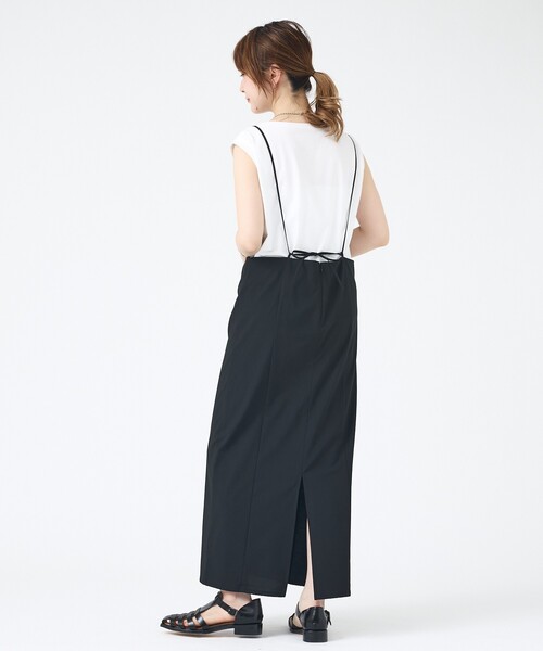 EMMA ROUGE VIF(エマルージュヴィフ)の「【2点セット/細見え】フレンチスリーブTシャツ×サスペンダースカート/キャミワンピース/スリットスカート/秋服/夏服/オフィスカジュアル/大人カジュアル(ジャンパースカート・レディース・ブラック/ライトベージュ・フリー)」の19枚目の写真