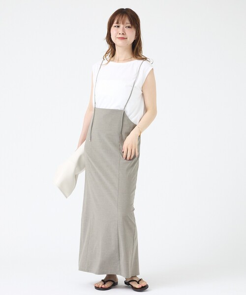 EMMA ROUGE VIF(エマルージュヴィフ)の「【2点セット/細見え】フレンチスリーブTシャツ×サスペンダースカート/キャミワンピース/スリットスカート/秋服/夏服/オフィスカジュアル/大人カジュアル(ジャンパースカート・レディース・ブラック/ライトベージュ・フリー)」の20枚目の写真