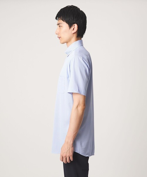 green label relaxing（グリーンレーベルリラクシング）の「A+ COOL Pトリコット ナローストライプ スタンダード ボタンダウン 半袖 ドレスシャツ -ストレッチ・イージーアイロン・接触冷感・吸水速乾-（ビジネスシャツ・メンズ・ライトグレー/ライトブルー・S/M/L/XL）」の16枚目の写真