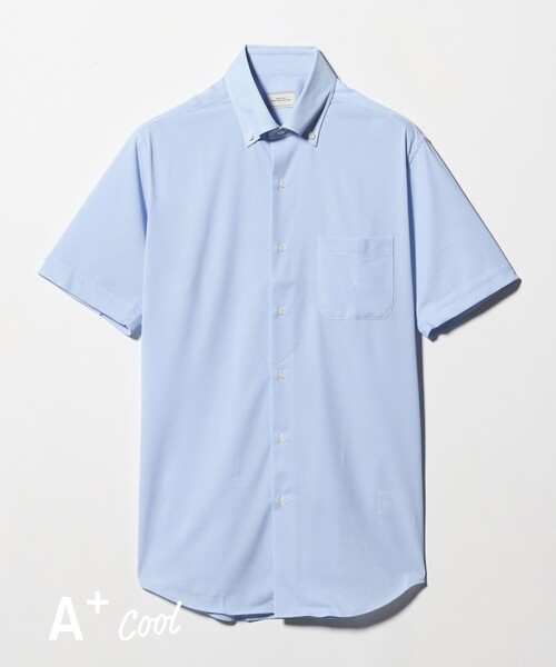 green label relaxing（グリーンレーベルリラクシング）の「A+ COOL Pトリコット ナローストライプ スタンダード ボタンダウン 半袖 ドレスシャツ -ストレッチ・イージーアイロン・接触冷感・吸水速乾-（ビジネスシャツ・メンズ・ライトグレー/ライトブルー・S/M/L/XL）」の19枚目の写真