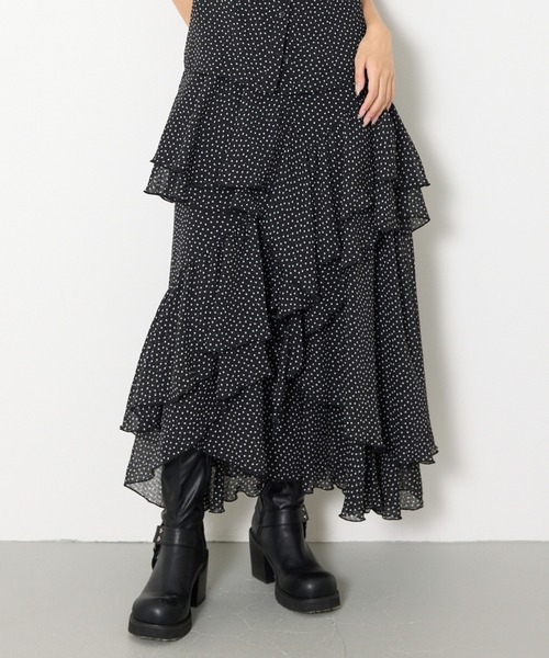 SLY（スライ）の「LAYERE SHEER FLARE L/SK レイヤーシアーフレアロングスカート 夏服（スカート・レディース・ベージュ系その他/ブラック系その他2/ブラック・FREE）」の3枚目の写真