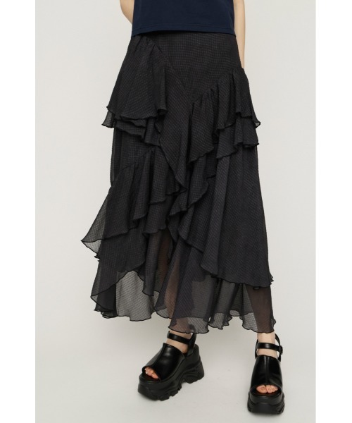 SLY（スライ）の「LAYERE SHEER FLARE L/SK レイヤーシアーフレアロングスカート 夏服（スカート・レディース・ベージュ系その他/ブラック系その他2/ブラック・FREE）」の5枚目の写真