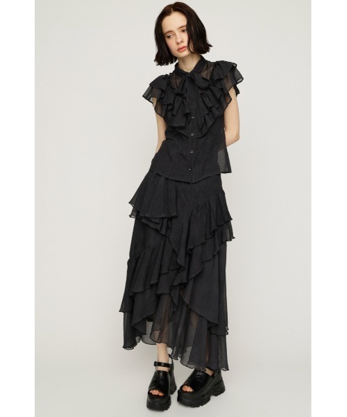 SLY（スライ）の「LAYERE SHEER FLARE L/SK レイヤーシアーフレアロングスカート 夏服（スカート・レディース・ベージュ系その他/ブラック系その他2/ブラック・FREE）」の6枚目の写真