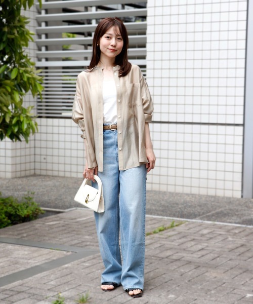 Sirin(シリン)の「シアーストライプオーバーシャツ(シャツ/ブラウス・レディース・ベージュ/ホワイト・FREE)」の3枚目の写真