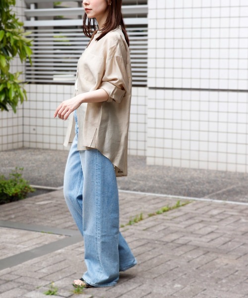 Sirin(シリン)の「シアーストライプオーバーシャツ(シャツ/ブラウス・レディース・ベージュ/ホワイト・FREE)」の5枚目の写真
