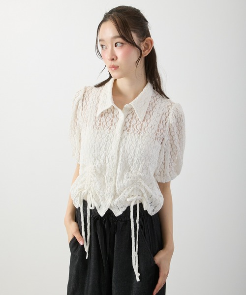 P.V.T（ピーブイティー）の「レースドロストパフスリーブBL（シャツ/ブラウス・レディース・ホワイト/ブラック・M）」の3枚目の写真