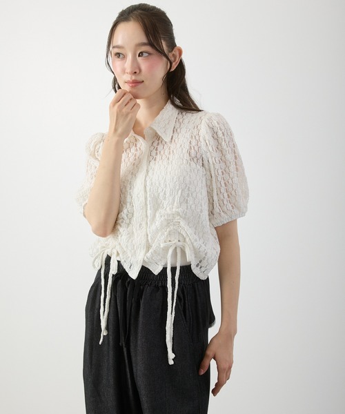 P.V.T（ピーブイティー）の「レースドロストパフスリーブBL（シャツ/ブラウス・レディース・ホワイト/ブラック・M）」の5枚目の写真