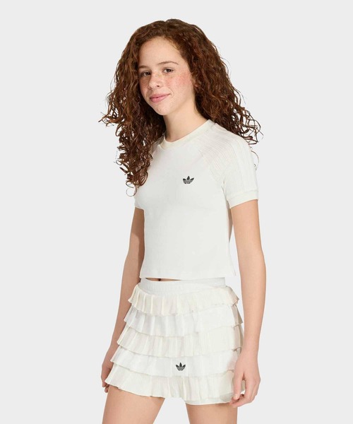 adidas(アディダス)の「スリム ニット スリーストライプス Tシャツ / アディダスオリジナルス adidas Originals(Tシャツ/カットソー・キッズ・ホワイト/ブラック・130/140/150/160/170)」の2枚目の写真