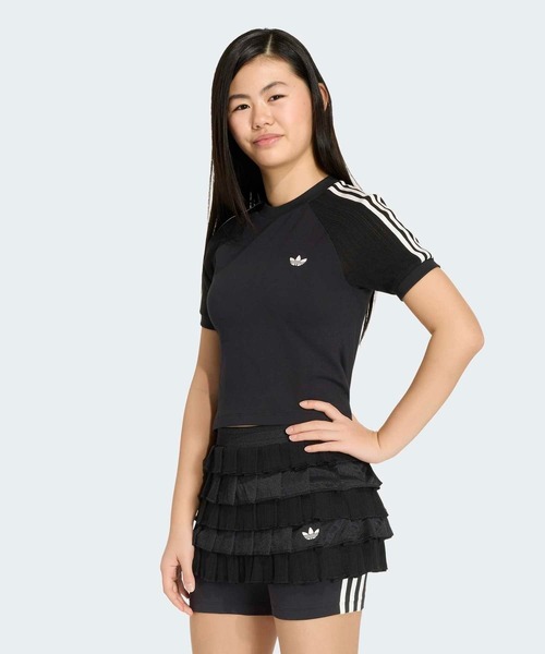 adidas(アディダス)の「スリム ニット スリーストライプス Tシャツ / アディダスオリジナルス adidas Originals(Tシャツ/カットソー・キッズ・ホワイト/ブラック・130/140/150/160/170)」の1枚目の写真