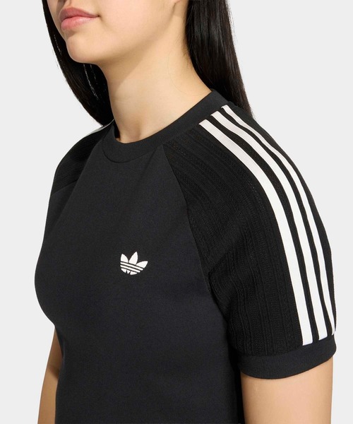 adidas(アディダス)の「スリム ニット スリーストライプス Tシャツ / アディダスオリジナルス adidas Originals(Tシャツ/カットソー・キッズ・ホワイト/ブラック・130/140/150/160/170)」の4枚目の写真
