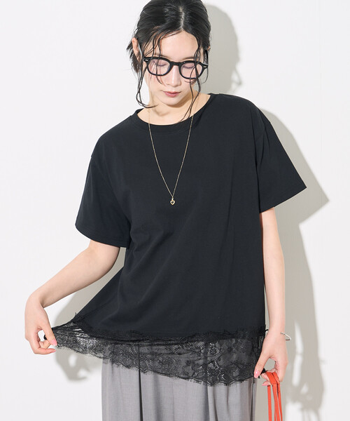 FREAK'S STORE(フリークスストア)の「裾 レースドッキング Tシャツ/異素材ドッキング/レースレイヤード(Tシャツ/カットソー・レディース・オフホワイト/ブラック/ブラウン・フリ-)」の15枚目の写真