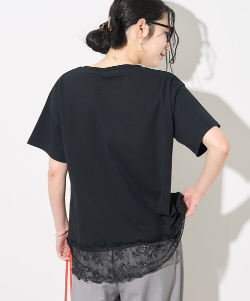 FREAK'S STORE(フリークスストア)の「裾 レースドッキング Tシャツ/異素材ドッキング/レースレイヤード(Tシャツ/カットソー・レディース・オフホワイト/ブラック/ブラウン・フリ-)」の16枚目の写真