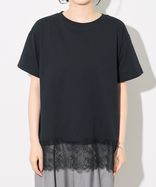 FREAK'S STORE(フリークスストア)の「裾 レースドッキング Tシャツ/異素材ドッキング/レースレイヤード(Tシャツ/カットソー・レディース・オフホワイト/ブラック/ブラウン・フリ-)」の8枚目の写真
