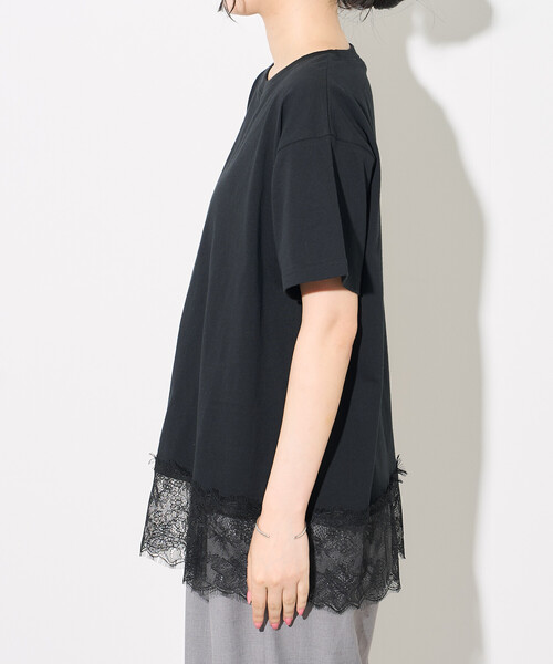 FREAK'S STORE(フリークスストア)の「裾 レースドッキング Tシャツ/異素材ドッキング/レースレイヤード(Tシャツ/カットソー・レディース・オフホワイト/ブラック/ブラウン・フリ-)」の9枚目の写真