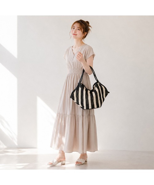 tokohana（トコハナ）の「かごバッグ レディース ペーパーバッグ ナチュラル 軽量 サマーバッグ（かごバッグ・レディース・ブラック/ブラウン・FREE）」の9枚目の写真