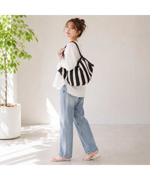 tokohana（トコハナ）の「かごバッグ レディース ペーパーバッグ ナチュラル 軽量 サマーバッグ（かごバッグ・レディース・ブラック/ブラウン・FREE）」の10枚目の写真