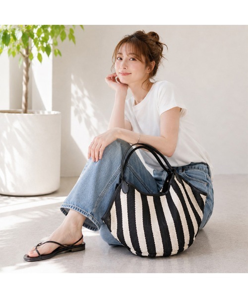 tokohana（トコハナ）の「かごバッグ レディース ペーパーバッグ ナチュラル 軽量 サマーバッグ（かごバッグ・レディース・ブラック/ブラウン・FREE）」の11枚目の写真