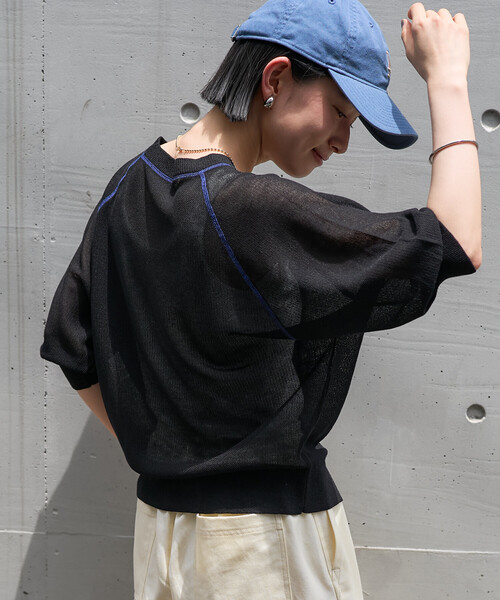 FREAK'S STORE(フリークスストア)の「シアー Vネック カーディガン/5分袖カーディガン/半袖カーディガン(カーディガン/ボレロ・レディース・ブラック/レッド/オフホワイト・フリ-)」の12枚目の写真