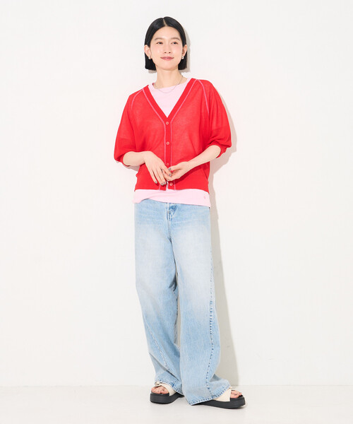 FREAK'S STORE(フリークスストア)の「シアー Vネック カーディガン/5分袖カーディガン/半袖カーディガン(カーディガン/ボレロ・レディース・ブラック/レッド/オフホワイト・フリ-)」の14枚目の写真