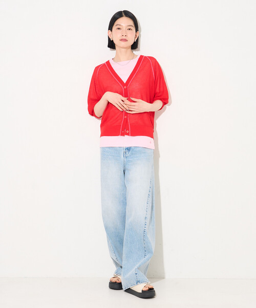 FREAK'S STORE(フリークスストア)の「シアー Vネック カーディガン/5分袖カーディガン/半袖カーディガン(カーディガン/ボレロ・レディース・ブラック/レッド/オフホワイト・フリ-)」の18枚目の写真