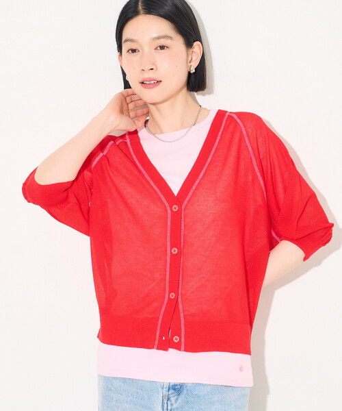 FREAK'S STORE(フリークスストア)の「シアー Vネック カーディガン/5分袖カーディガン/半袖カーディガン(カーディガン/ボレロ・レディース・ブラック/レッド/オフホワイト・フリ-)」の19枚目の写真